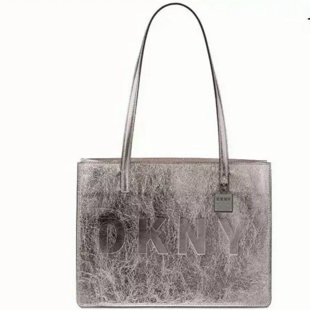 DKNY COMMUTER MEDIUM METALLIC LEATHER TOTE NWOT - Picture 2 of 10